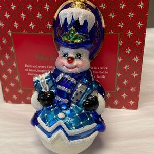 Festive Snowman Ornament with Blue Accents